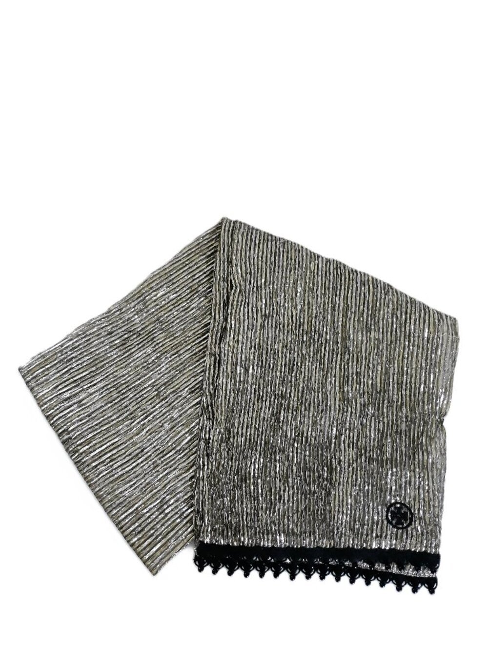 Tory Burch Silver Gold Lame Beaded Scarf Party Event Lightweight